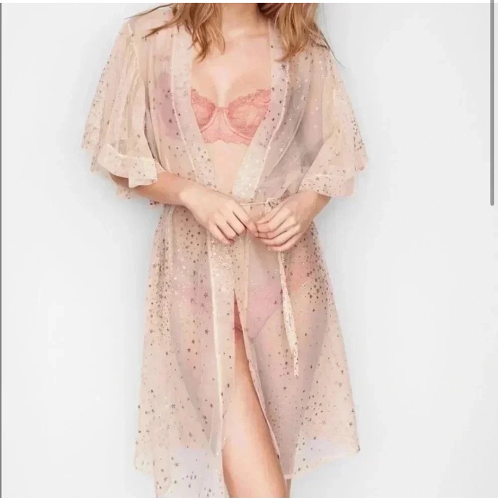 Victoria’s Secret Sheer Glitter Sparkly Star Robe Festive Holiday Size M/L